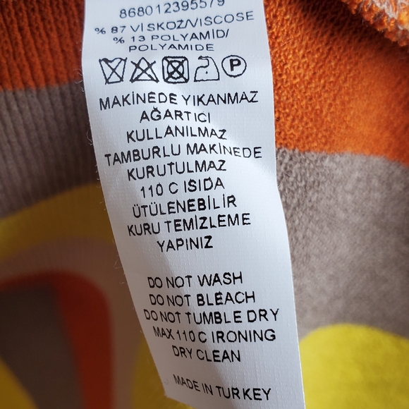 Vakko Women Collar Sweater Cardigan with hook, orange, yellow and tan stripes - Picture 14 of 14